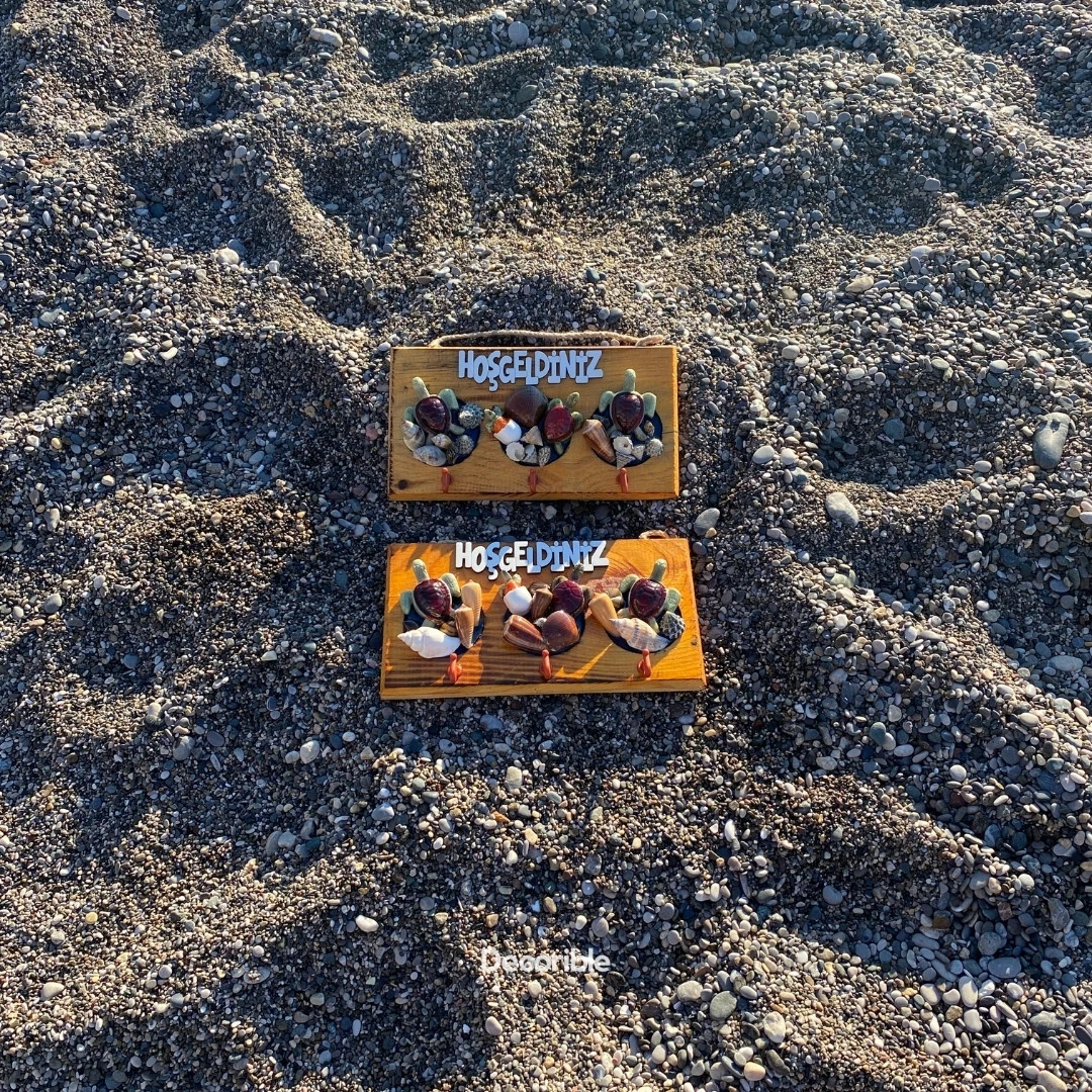 Hoşgeldiniz Deniz Kabuklu El Yapımı Ahşap Anahtarlık Askısı